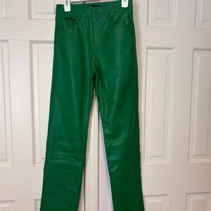 Zara Green Faux Leather Straight Leg Jeans